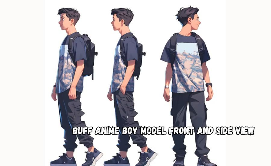 buff anime boy model front and side view