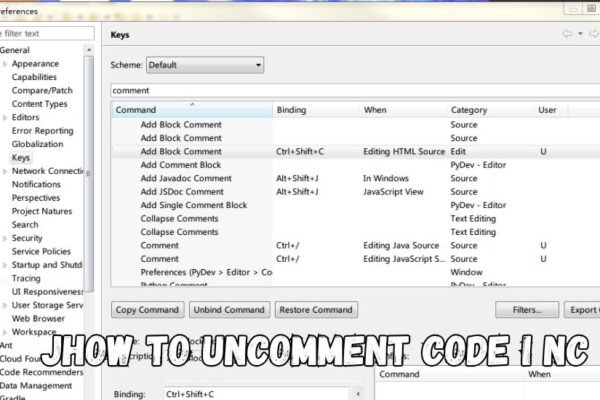 jhow to uncomment code i nc