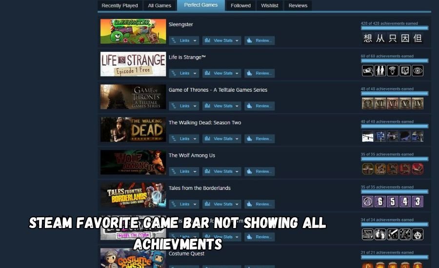 steam favorite game bar not showing all achievments